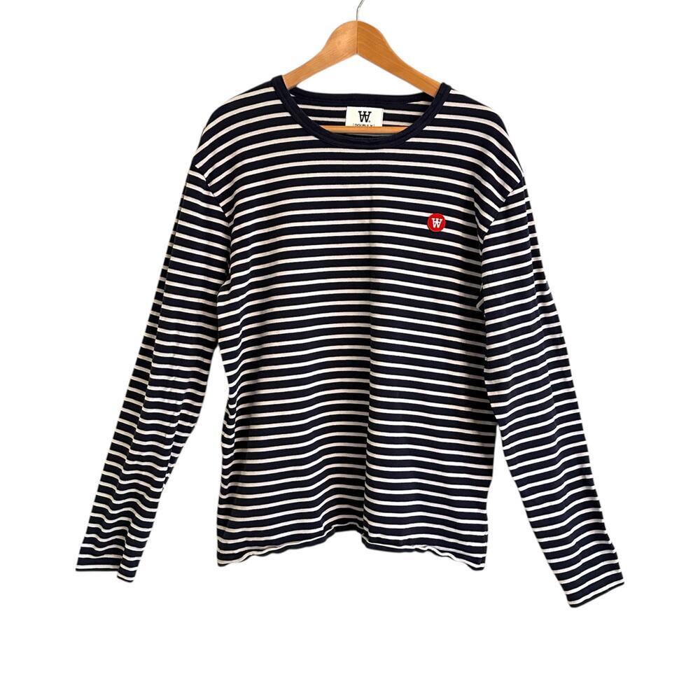 Double V Wood Wood Mel Long Sleeve Navy Blue Striped Organic Cotton T-Shirt XL